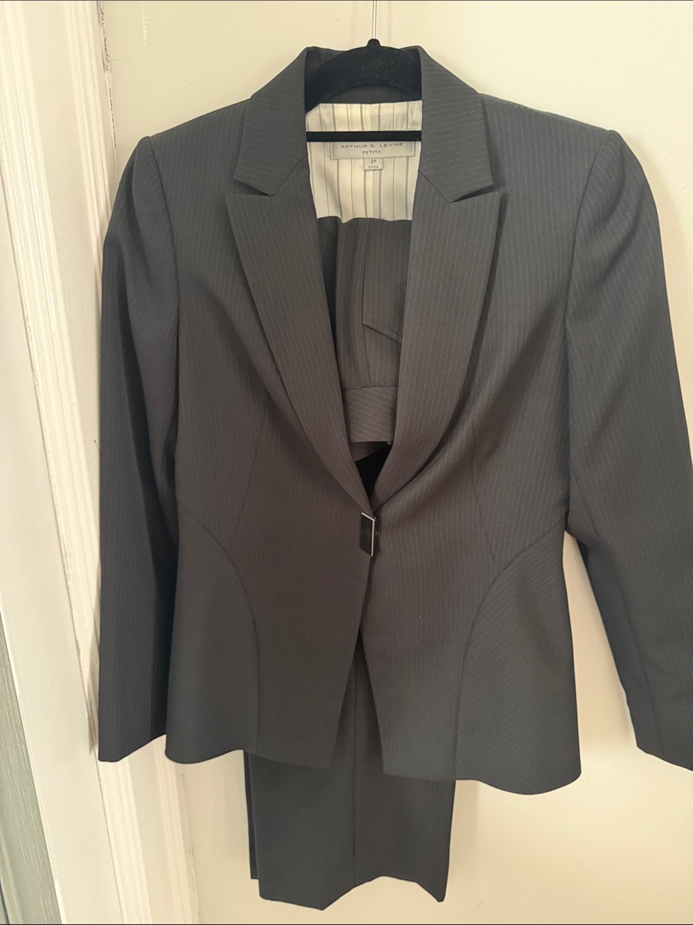 Tahari Women's Black Pinstripe Tailored pant suit